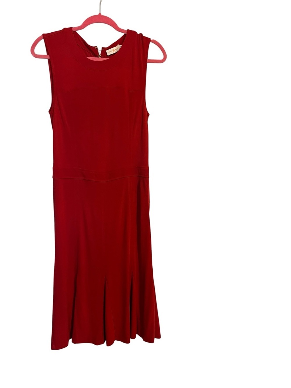 Tory Burch Red Sleeveless Fit Flare Midi Dress Size M Career Chic Ladylike - Picture 2 of 6